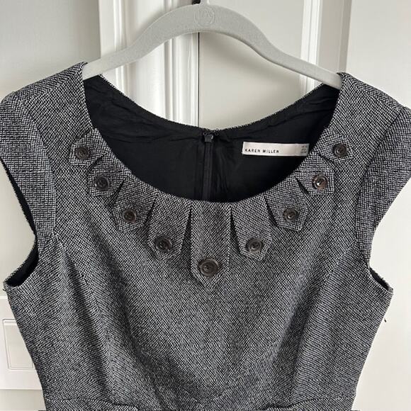 Karen Millen Grey Tweed Wool Blend Tailored Pencil Dress Neckline Detail US 6 - Picture 5 of 12